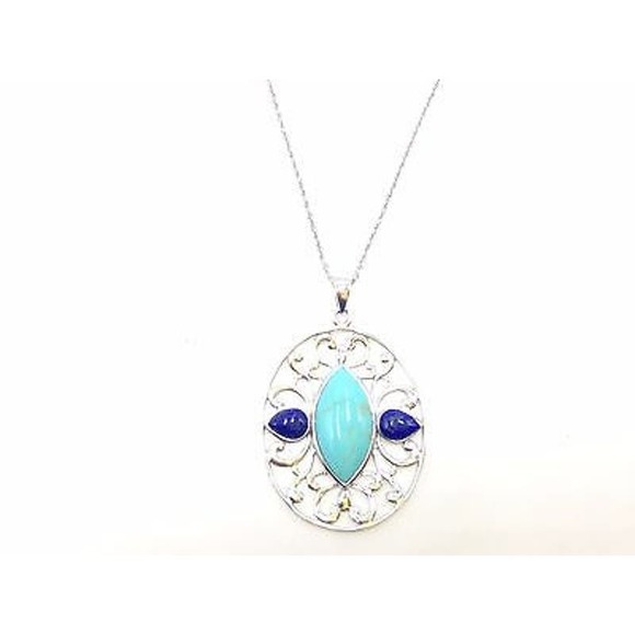 R. H. Macy Silver, Turquoise & Lapis Filigree Necklace, NWT! - Picture 1 of 6